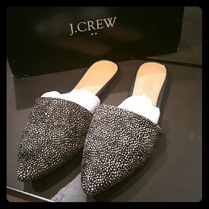 J. Crew Calf Hair Mule Slides Size 8 Snow Leopard