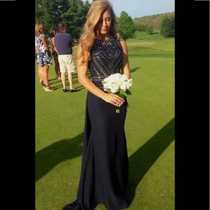 Navy gown with a beaded bodice