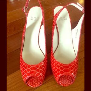 Stuart Weitzman red snakeskin sling backs