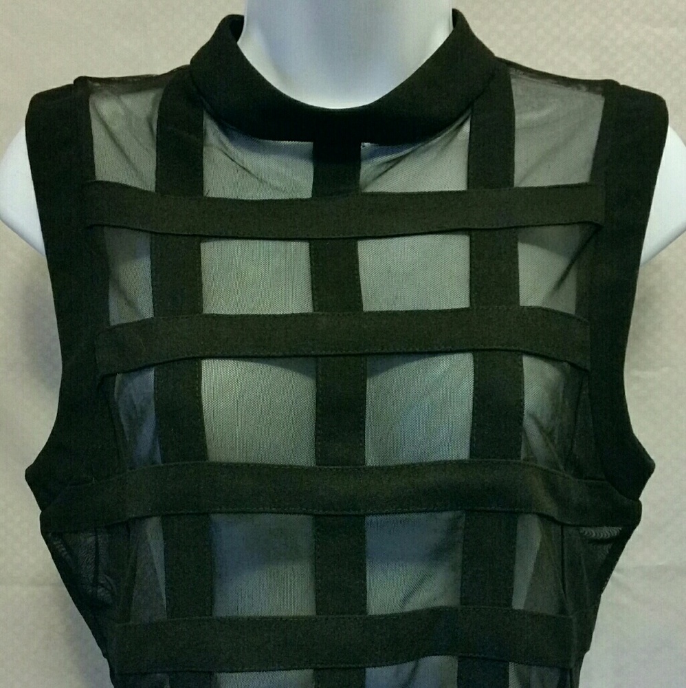 Sheer Sleeveless Cropped Shell w/Lattice Overlay