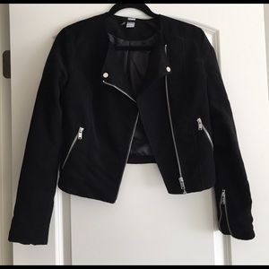 Suede cropped biker jacket