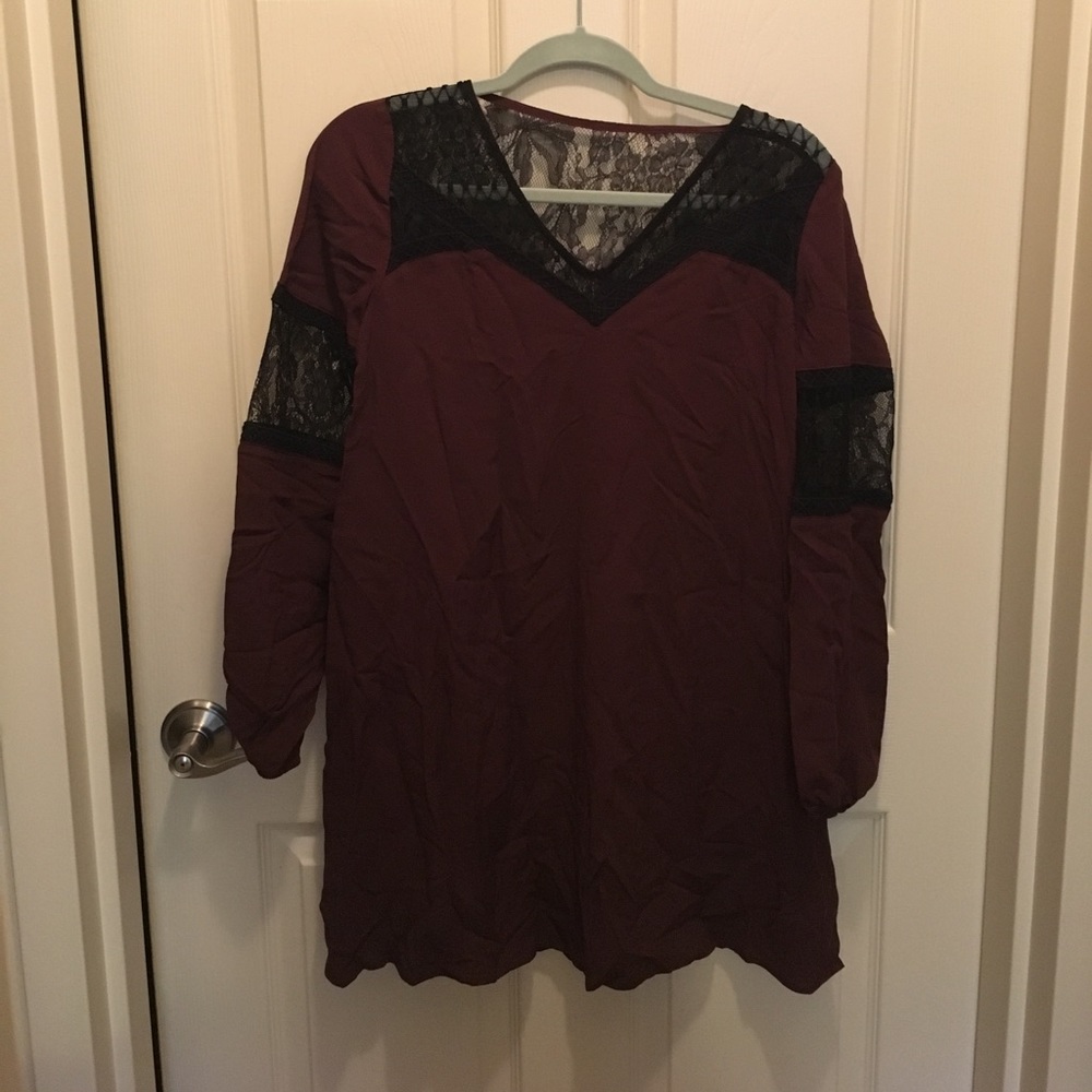 NWT Maroon Mini Dress with Lace Details