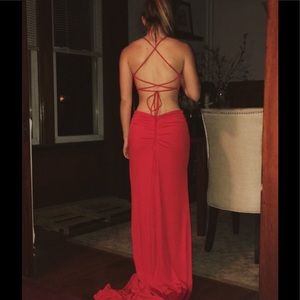 Red dress with lace up back