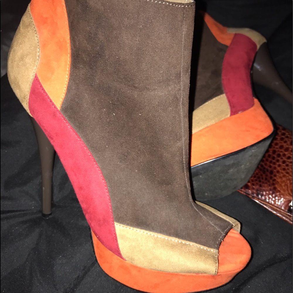 boot-like tri color heels  dare to be different??