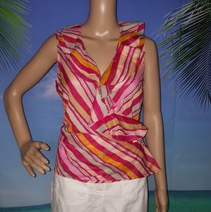 New Ralph Lauren Cotton Wrap Top Sz M Pink/Red