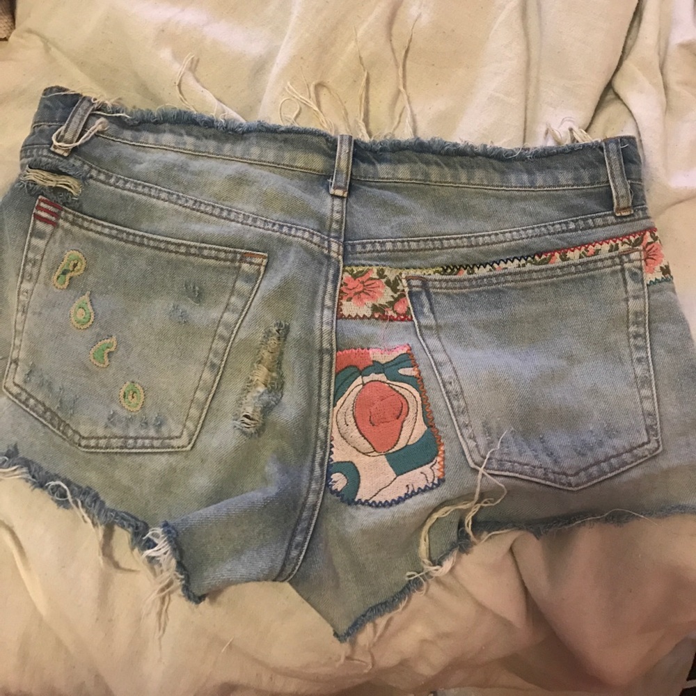 Embroidered jean shorts