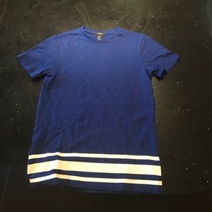 Blue T-shirt with white stripes