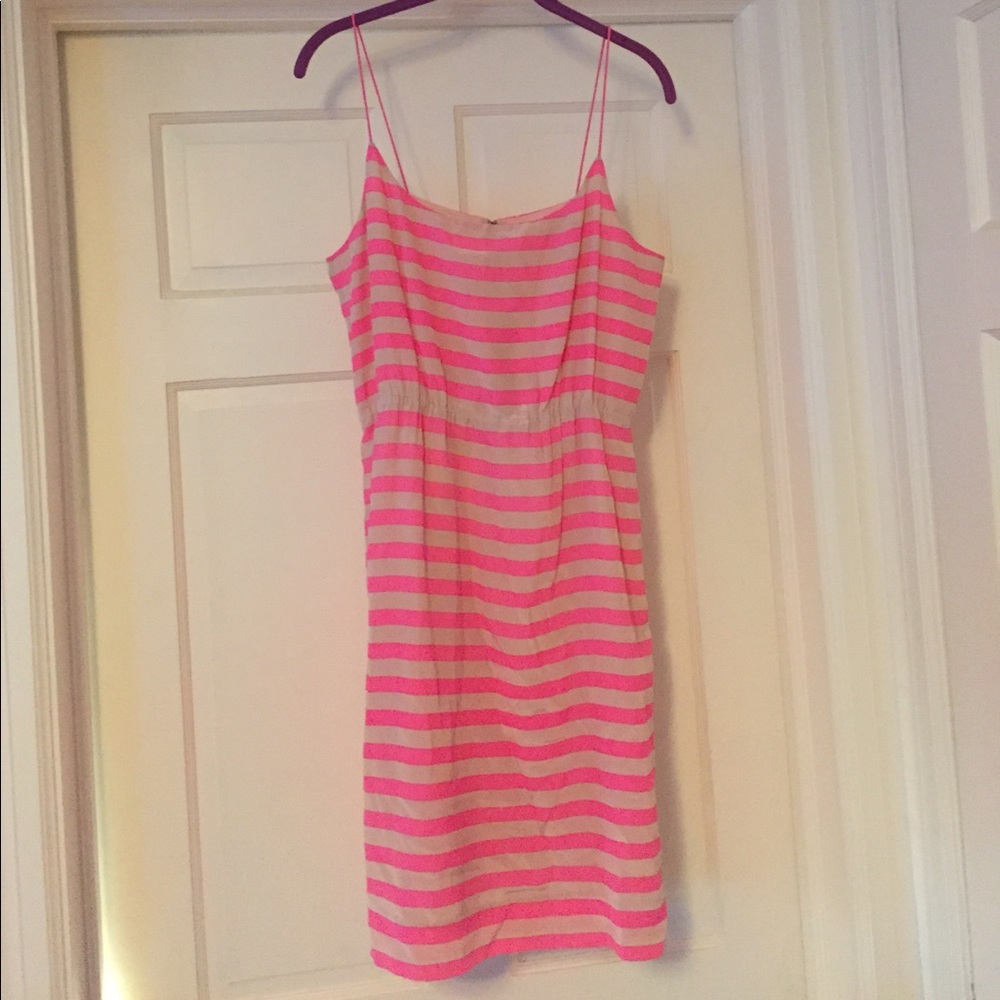 J. Crew Striped Blouson Silk Crepe de Chine Dress