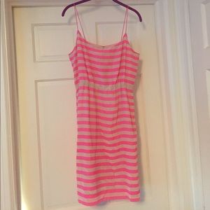 J. Crew Striped Blouson Silk Crepe de Chine Dress