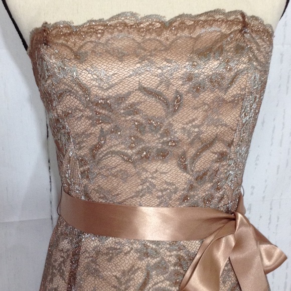 BCBG MAXAZRIA Rose Gold Lace Strapless Dress - Picture 2 of 8