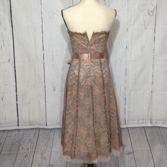 BCBG MAXAZRIA Rose Gold Lace Strapless Dress - Picture 4 of 8