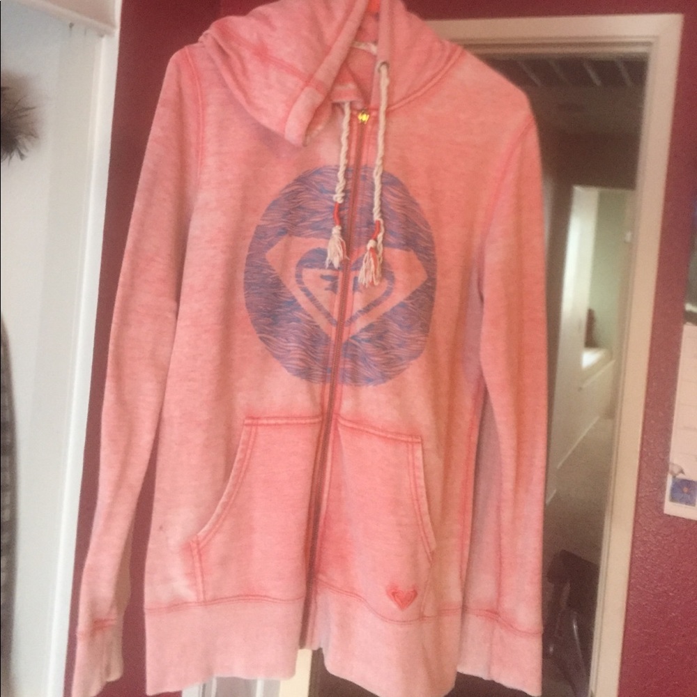 Distressed Roxy Zip up hoodie sweater XL