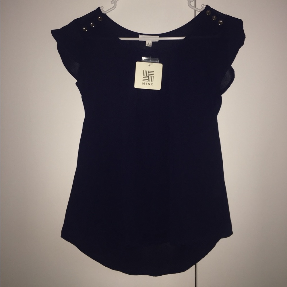 Navy sheer blouse with gold buttons