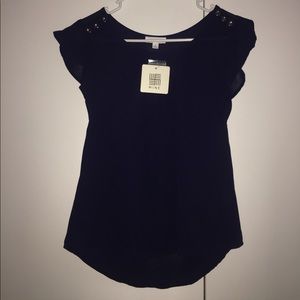 Navy sheer blouse with gold buttons