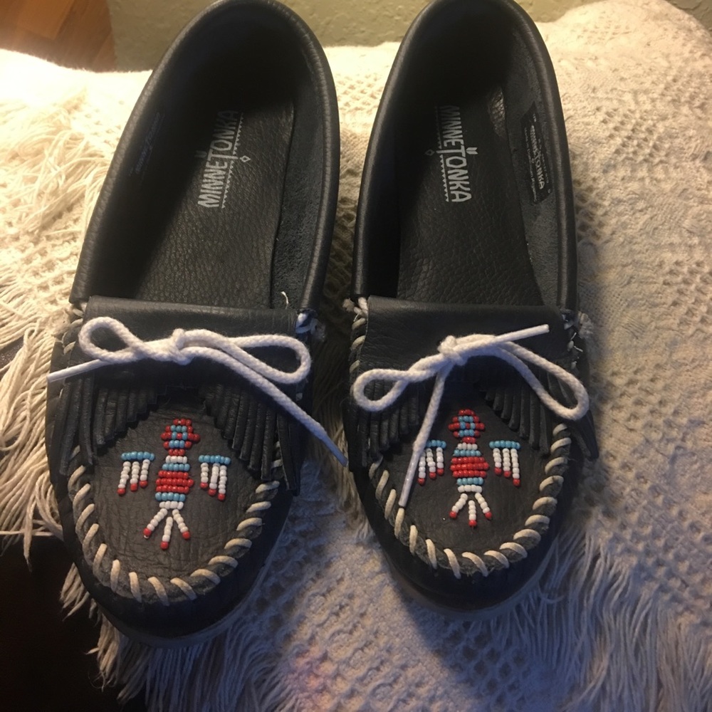 Beautiful Blue Leather Moccasins.-