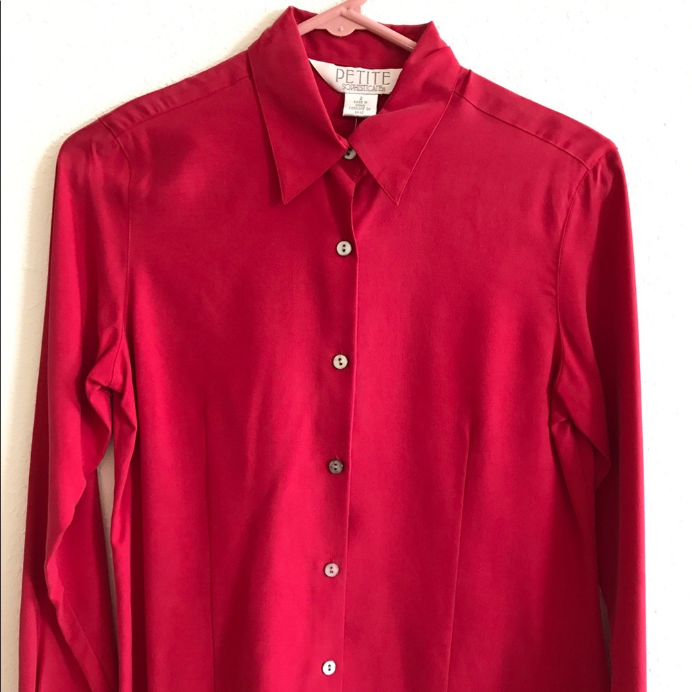 Petite Sophisticate red button down shirt