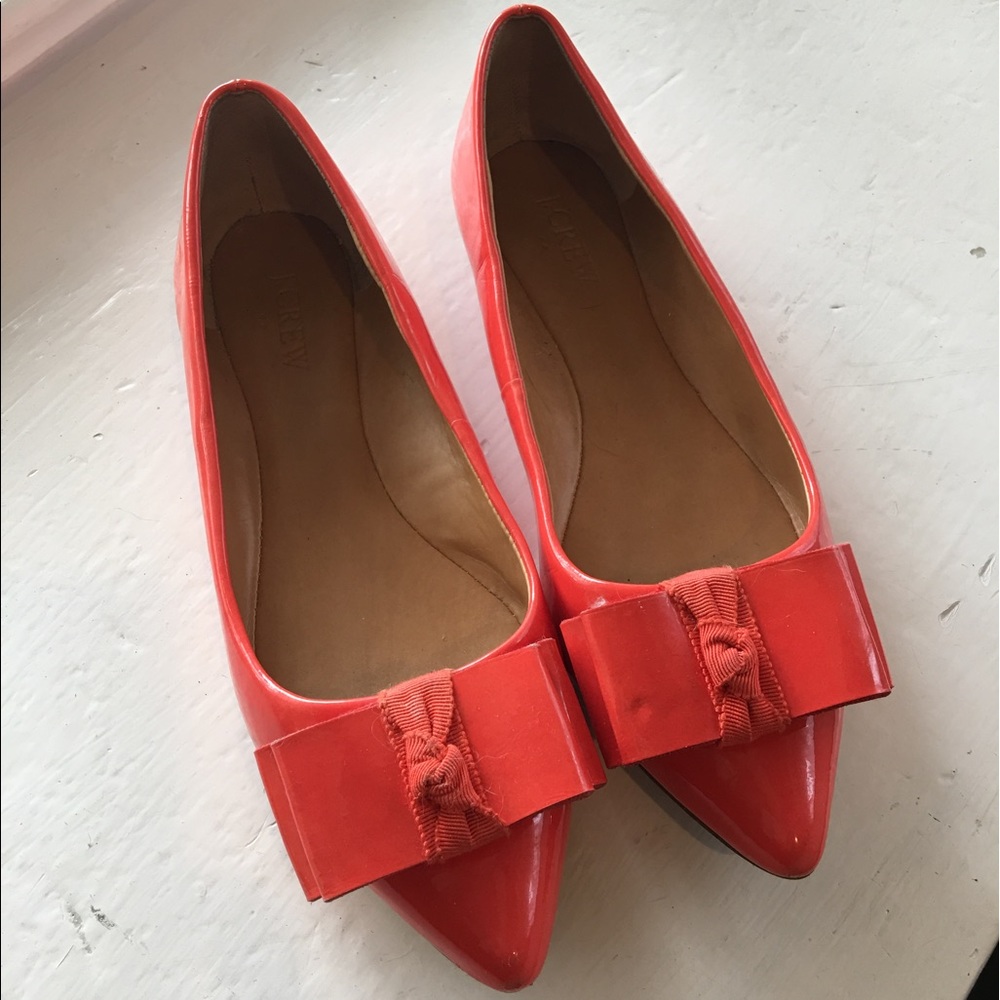 J. Crew Patent Coral Bow Flats