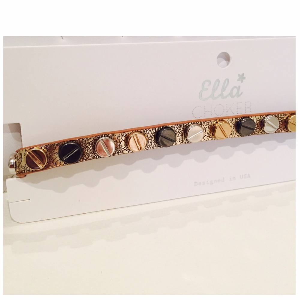 🎉HP🎉Glam Edgy Gold Mixed Metal Nail Head Choker - Picture 7 of 8