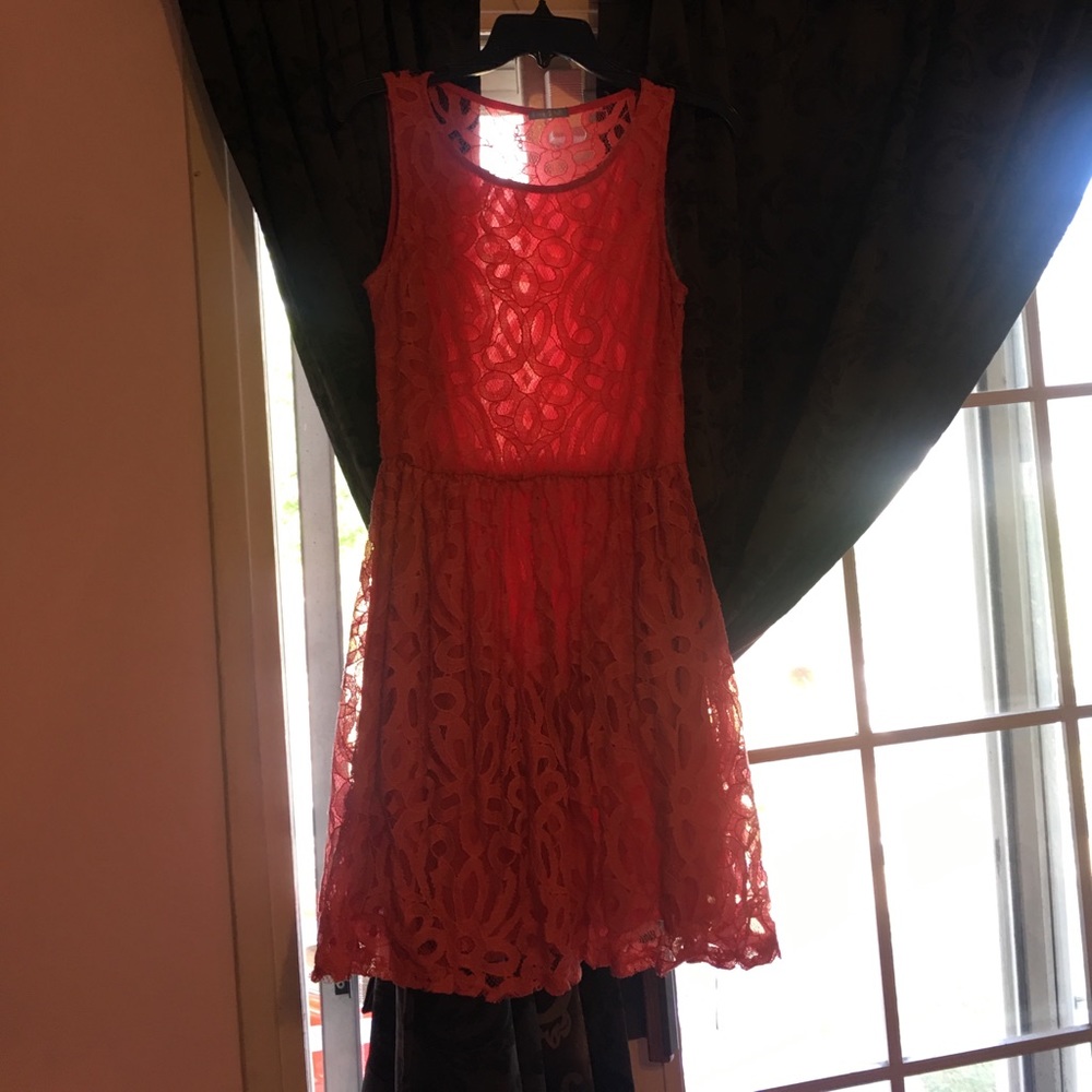 Coral lace swing dress