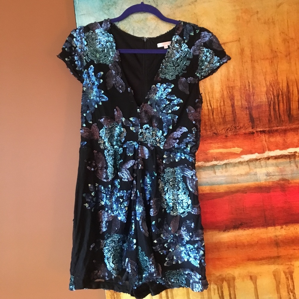 Black and Blue Sequined Romper