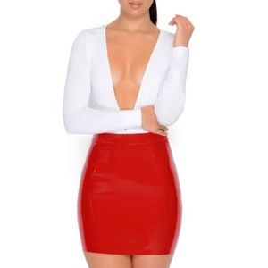 Oh Polly Vinyl Leatherette Mini Skirt in Red