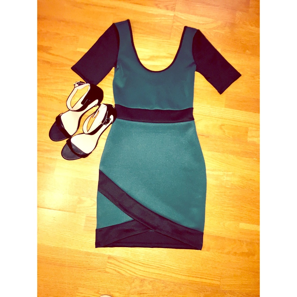 Black and Green mini high low dress