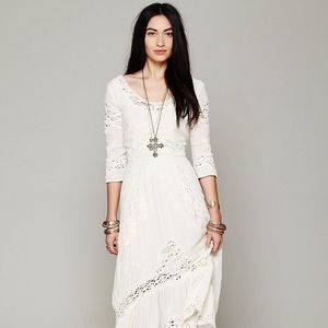 Free People Cream Embroidered Dress