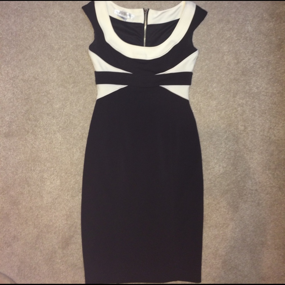 Maggy London Bodycon Wiggle Dress 4 Cream/Black
