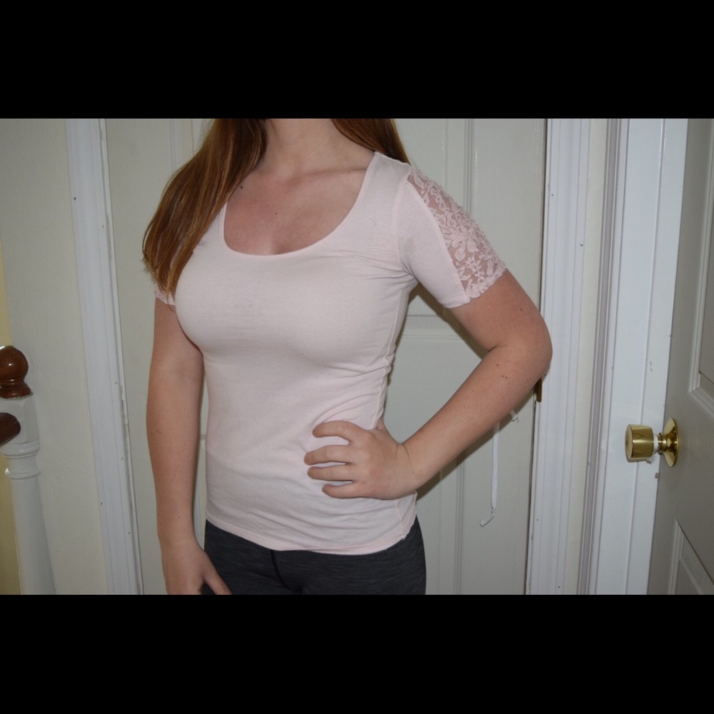 Baby Pink Lace Sleeved Tee