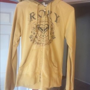 Mustard yellow & brown Roxy zip up hoodie sweater