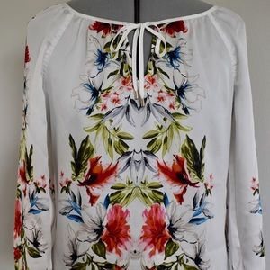 WHBM Floral Satin Peasant Top