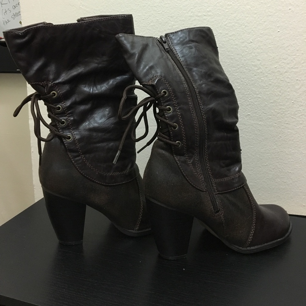 Brown calf high boots