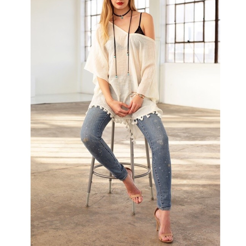 Ivory Lightweight V Neck Cover Up - Picture 1 of 2