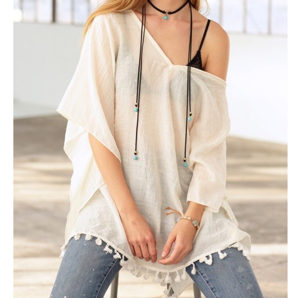 Ivory Lightweight V Neck Cover Up - Picture 2 of 2