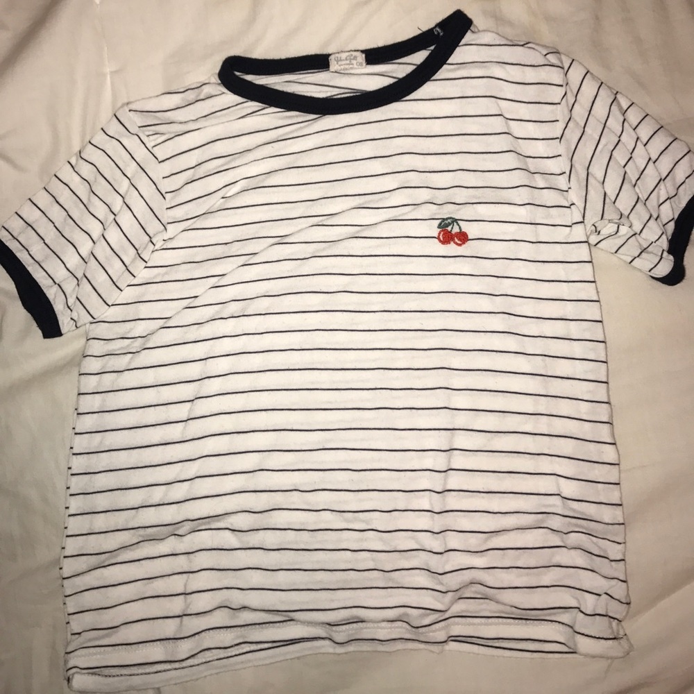 J Galt Striped Cherry Embroidery Tshirt