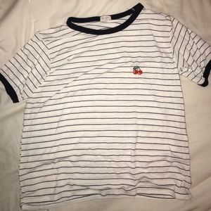 J Galt Striped Cherry Embroidery Tshirt
