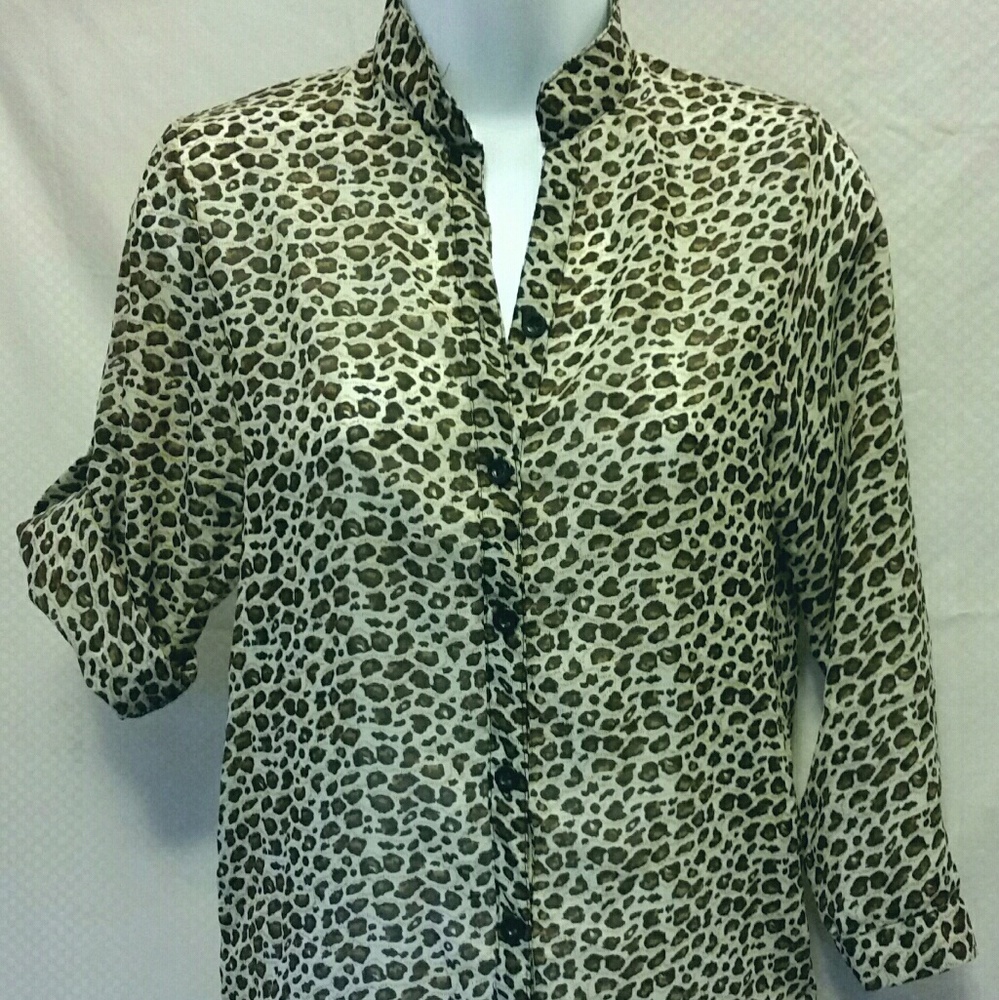 Silky Cheetah Print Roll-sleeve Blouse