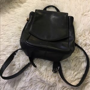 Vintage black leather mini backpack