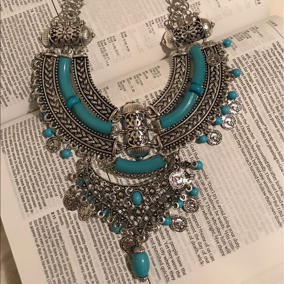 TURQUOISE GYPSY COIN STATEMENT NECKLACE - Picture 4 of 4