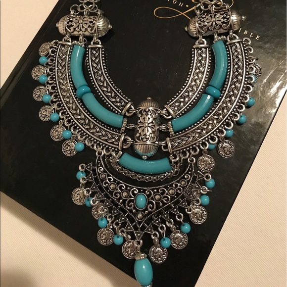 TURQUOISE GYPSY COIN STATEMENT NECKLACE - Picture 3 of 4