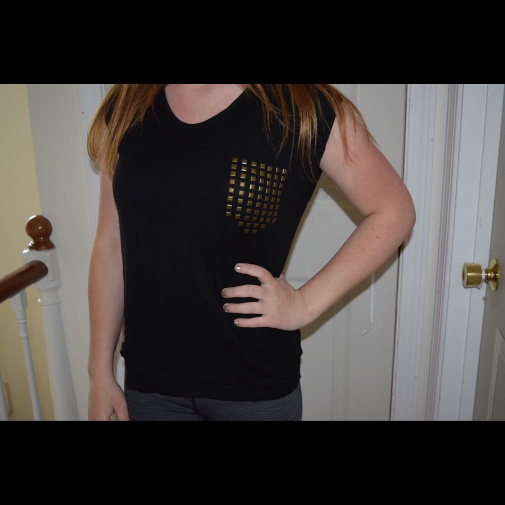 Black Studded Pocket Tee