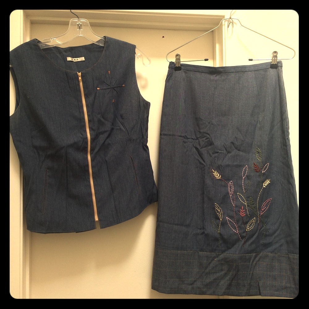 Zipper Blouse and Skirt set