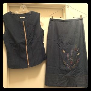 Zipper Blouse and Skirt set