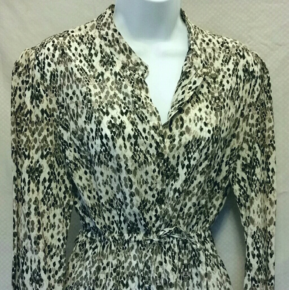 Snake Print Button Blouse w/Tie-Waist
