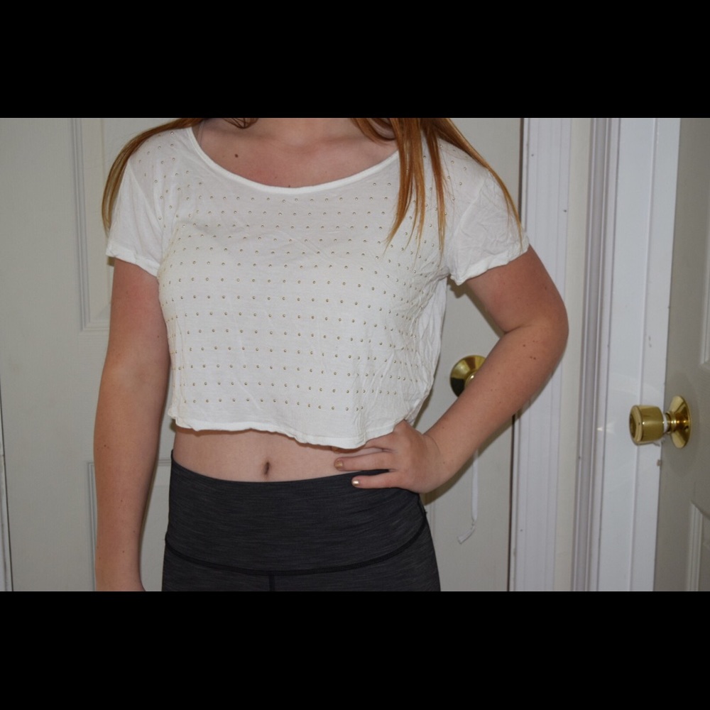 White crop top with gold studs