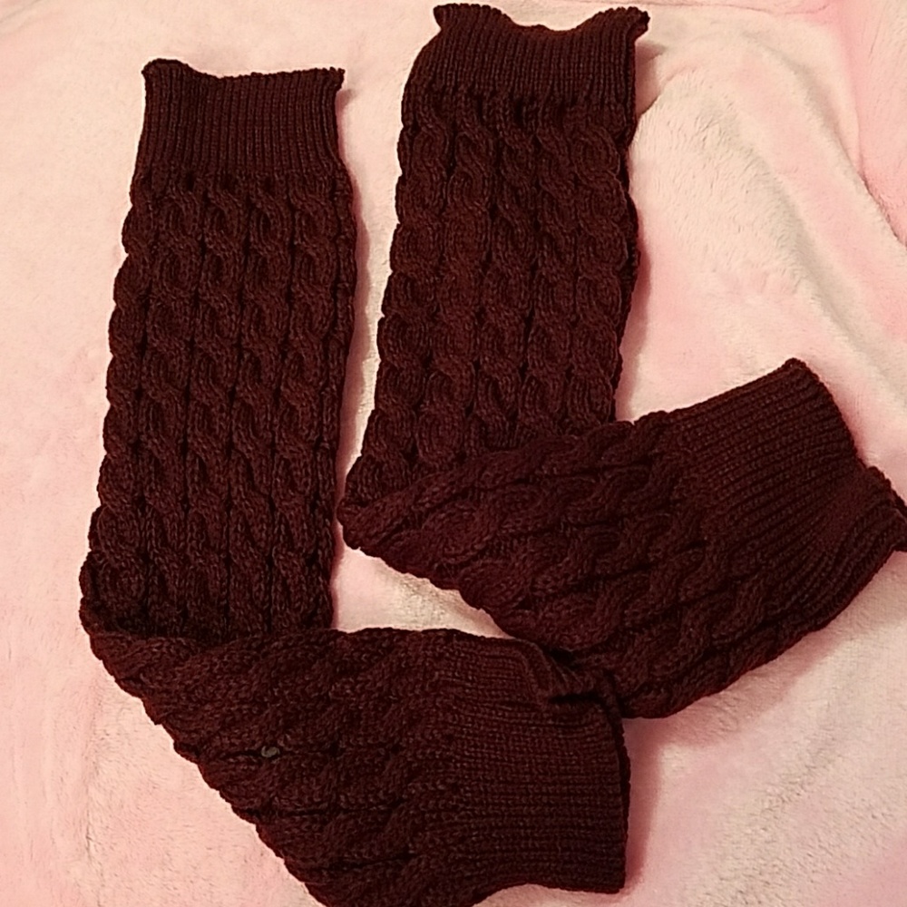 Maroon Burgundy knit leg warmers ox blood