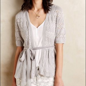 Knitted and Knotted Lace Stitch Cardigan Gray Sz M