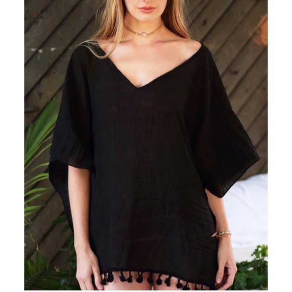 Black Lightweight V Neck Cover Up - Picture 2 of 3