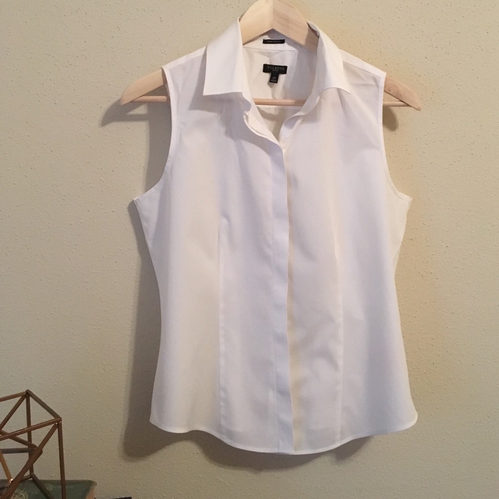 Tailored white sleeveless button down