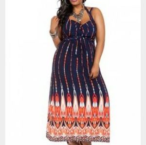 Ashley Stewart double-strap Maxi tropical dress